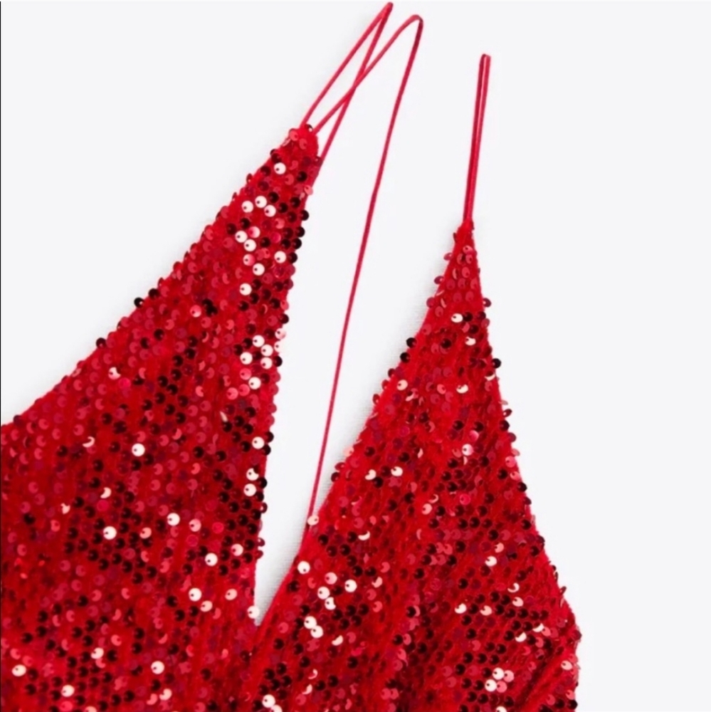 Zara * red velvet sequin dress - Picture 11 of 12